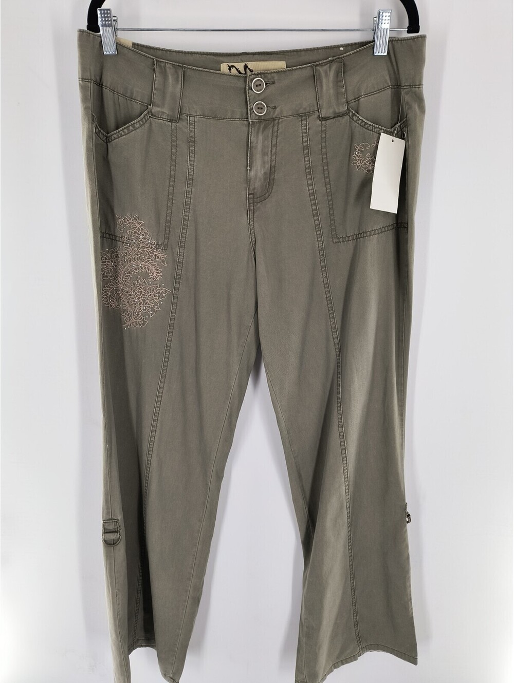 Manhattan women's size 10 green khaki pants embellished NWT 057